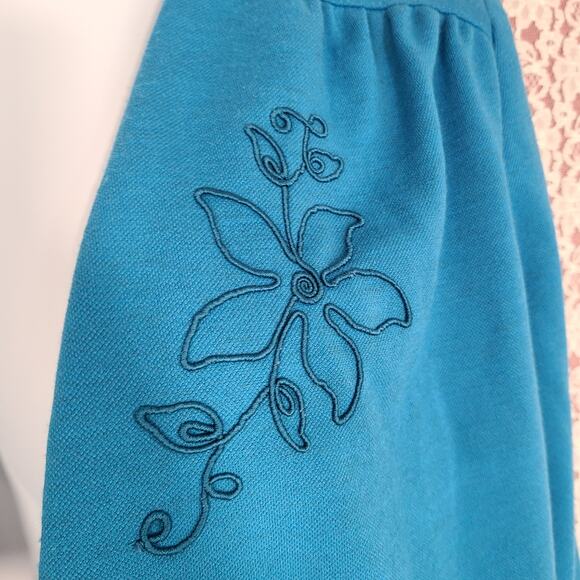 Vintage 90s Lady graff blue open front embroidered tight knit cardigan size xl - Picture 2 of 9